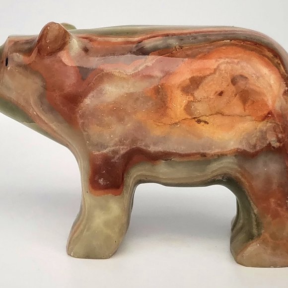 Polished Onyx Marble Bear - Unique Natural Stone Decor - Picture 2 of 5